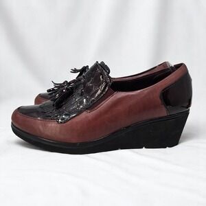 Pitillos Wedge Loafers Tassel Accent Comfort Walking Shoes Burgundy Woman 39/8.5